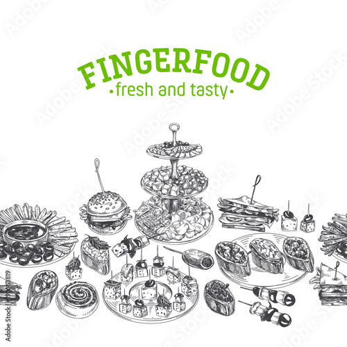 "Beautiful vector hand drawn finger foods Illustration." Stock image