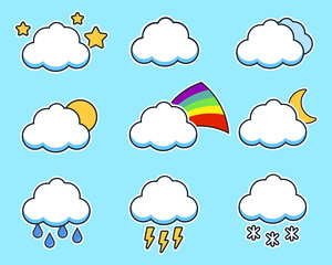 Icons flat cloud set for your design on blue background. weather forecast. vector illustration EPS