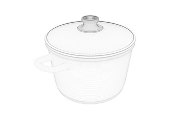 Kitchen Pot Wireframe Style. Nice 3D Rendering
