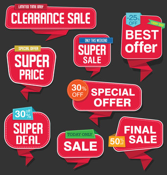 Modern origami sale stickers and tags vector collection 