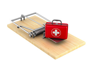 first aid kit in mousetrap. Isolated 3D illustration