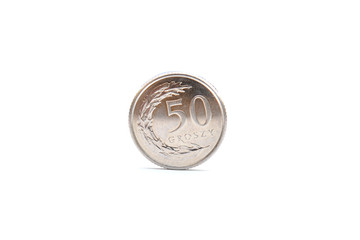 Polish coin 50 grosze on a white background - obrazy, fototapety, plakaty