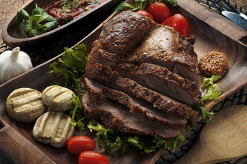 Assorted delicious grilled meat with vegetable over the coals on a barbecue