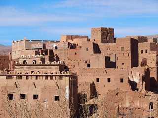 Housing estate of Tinghir old town in Atlas Mountains range landscape in southeastern Morocco
