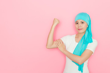 cancer patient woman standing in pink background