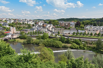 Fototapeta premium View from Weilburg Castle to Lahn river and city, Weilburg, Hesse, Germany