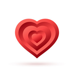 Red heart volumetric icon. Conception of infinite love. Abstract heart shape. Vector illustration