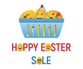 Happy Easter Sale with smiley eggs