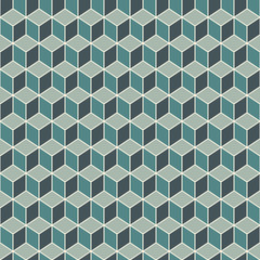 Repeated blue color cubes background. Geometric shapes wallpaper. Seamless surface pattern design with polygons