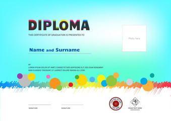 Naklejka premium Kids Summer Camp Diploma or certificate template award ribbon and photo affix space