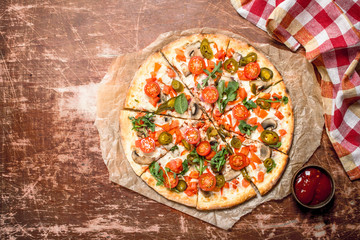Mexican pizza with hot pepper.