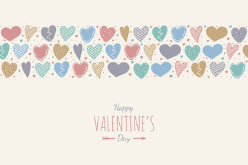 Cute card with hand drawn hearts for Valentine's Day. Vector.