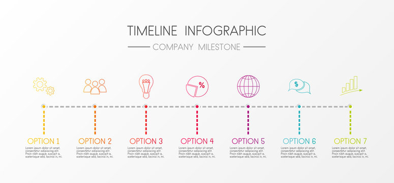 Colouful template of company milestone - timeline infographic. Vector.
