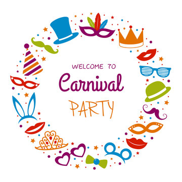 Carnival Party  - poster with funny decorations. Vector.