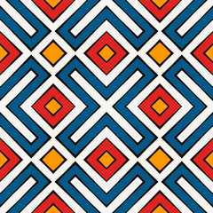 African style seamless pattern in bright colors. Ethnic and tribal motif. Repeated rhombuses abstract background.