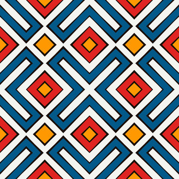 African style seamless pattern in bright colors. Ethnic and tribal motif. Repeated rhombuses abstract background.
