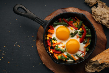 Fried eggs in a cast iron