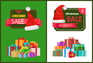 Christmas Sale Poster Wrapped Present, Promo Label