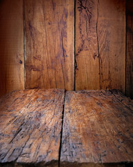 horizontal plank on rustic wooden vertical plank background
