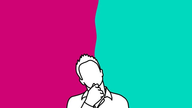 Infographics - problem and solution. Character Man sees the problem, and comes up with a solution to the problem. Colourful background. 