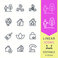Ecology - line vector icon set. Editable stroke.