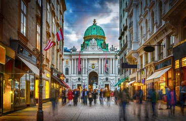 Wall murals Vienna The pedestrian zone Herrengasse with a view towards imperial Hofburg palace in Vienna, Austria.