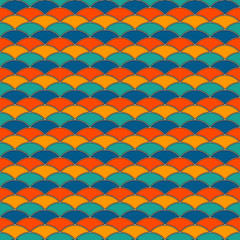 Bright color fish scale wallpaper. Asian traditional ornament with repeated scallops. Seamless pattern with semicircles. © funkyplayer