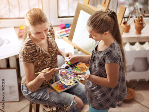 artist painting easel in