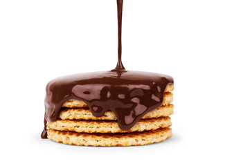 chocolate poured on Tasty waffles