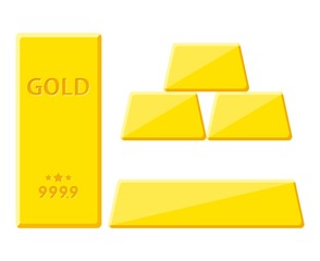 Gold bar isolated on white background. Golden bullion view from different sides. Vector illustration