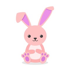 Cute rabbit character sitting isolated on white background. Little bunny pink in flay style. Vector illustration