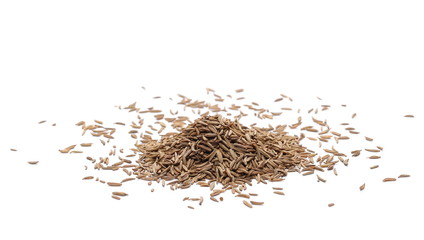 Pile of cumin seeds isolated on white background