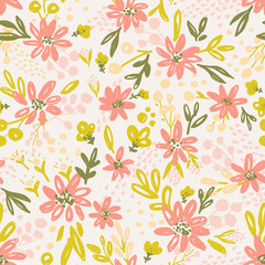 Nice vector seamless flower pattern. Endless background decorative elements. Modern floral texture.