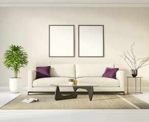 Classic elegant luxury beige interior with a modern sofa
