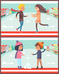 Couple in Winter City Posters Vector Illustration