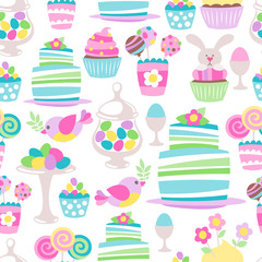 Colorful easter icons seamless background.