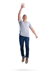 Levitation. Young Man Walking Jumping on Air