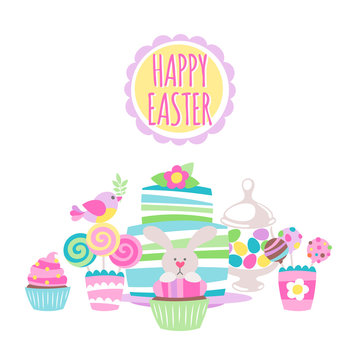 Colorful easter icons background.