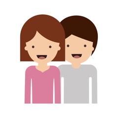 half body people and woman mushroom hairstyle and man with short hair in colorful silhouette without contour vector illustration