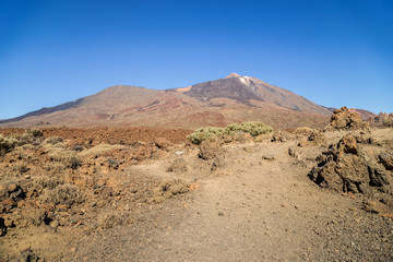 Teide National Park, Tenerife, Canary Islands - A picturesque view of the colourful Teide volcano, or in spanish 'Pico del Teide'. The tallest peak in Spain with an elevation of 3718 m