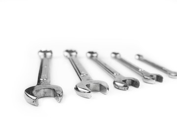 Set of wrenches on the white background