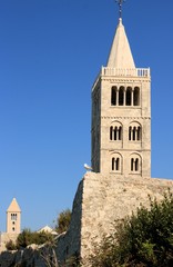 bell tower in the old town of Rab, Croatia