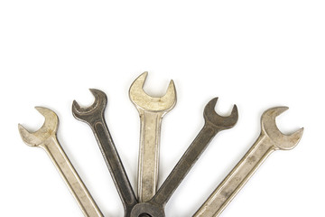 Set of wrenches on the white background