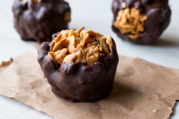 Chocolate Balls with Hazelnut Pieces.