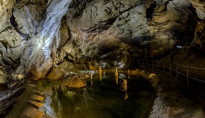 TATRANSKA KOTLINA, SLOVAKIA - 27 DEC 2017: Interior of Belianska cave, tourist attraction in region of High Tatras.