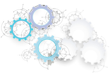Gears in engagement. Engineering drawing abstract industrial background with a cogwheels.