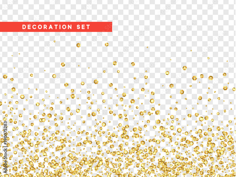 Poster gold sequins texture isolated with transparent background.