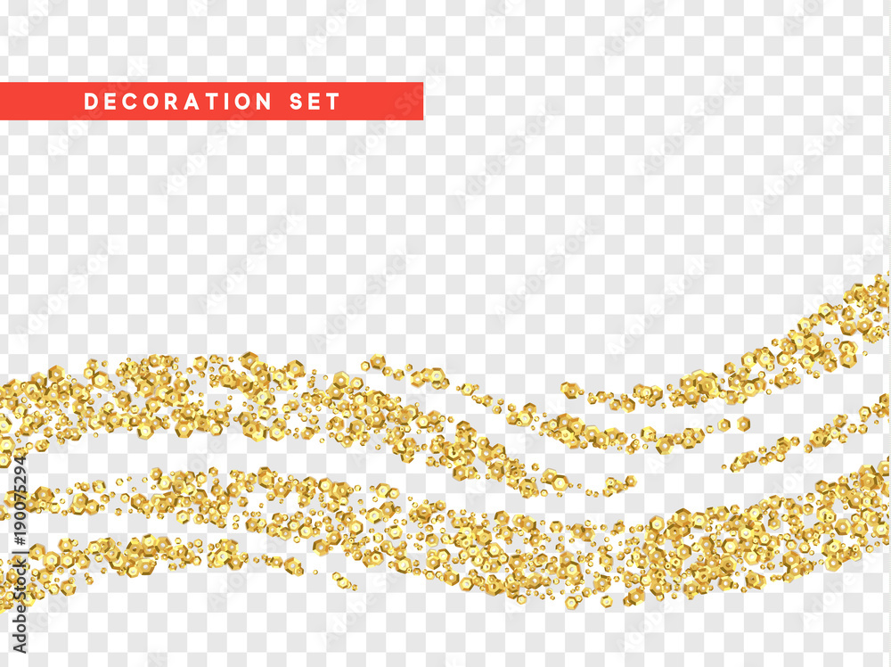 Poster gold sequins texture isolated with transparent background.