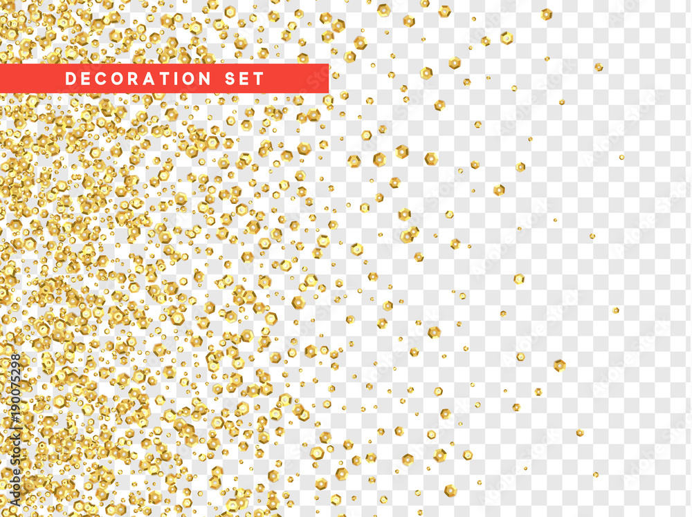Poster gold sequins texture isolated with transparent background.