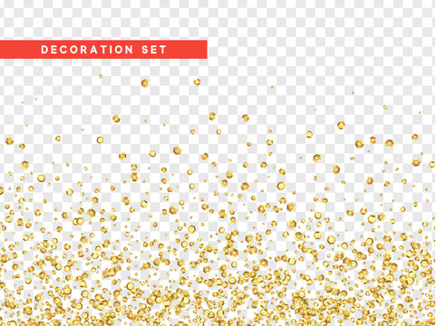 Gold Sequins Texture Isolated With Transparent Background.